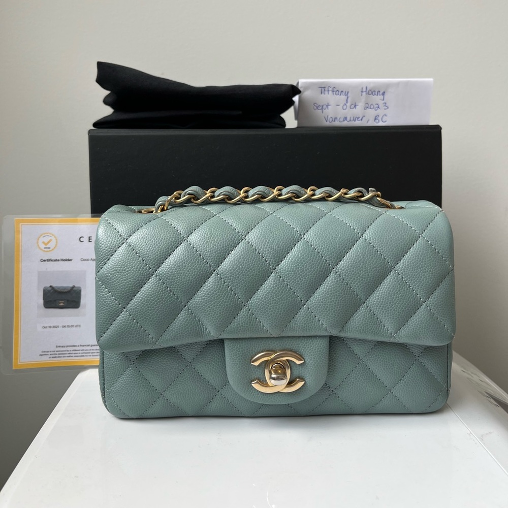 Chanel 18C caviar rectangular mini brushed gold hardware